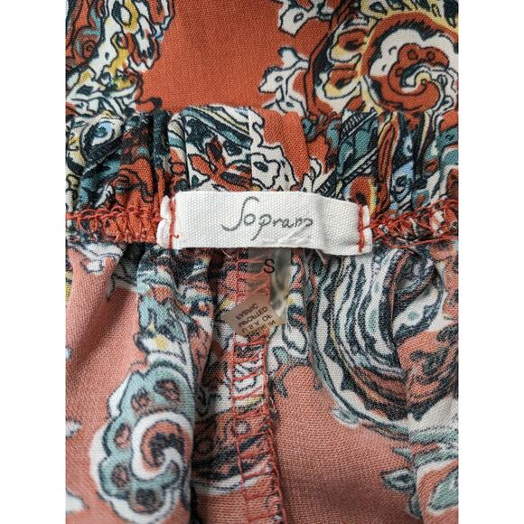 Soprano Off Shoulder Tunic Dress Small Rust Paisley Bohemian Mini Tie Sleeve Fun - Picture 4 of 10